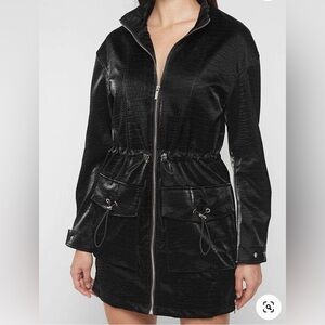 NWT Maniere De Voir Croc Effect Cargo Jacket Dress - Black Size US 6